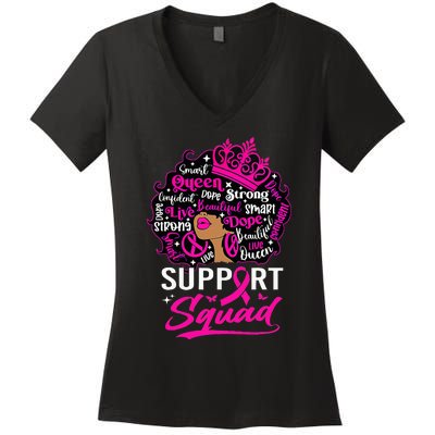 Support Squad Black Breast Cancer Warrior Pink Ribbon Women's V-Neck T-Shirt