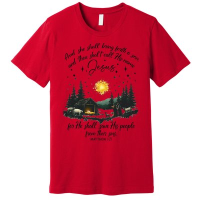 She Shall Bring Forth A Son Jesus Christian Christmas 2024 Premium T-Shirt