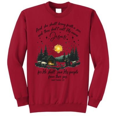 She Shall Bring Forth A Son Jesus Christian Christmas 2024 Tall Sweatshirt