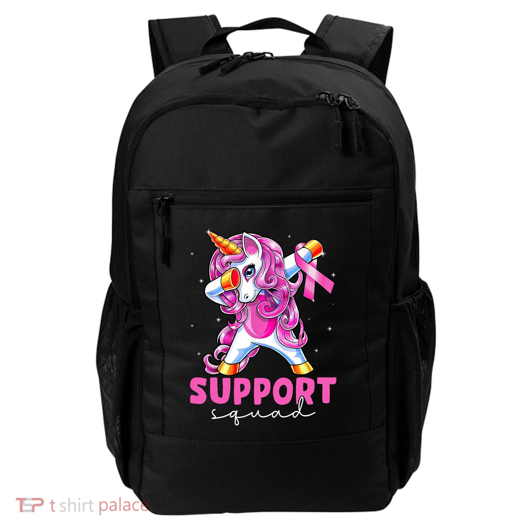 Support Squad Breast Cancer Awareness Pink Unicorn Backpack