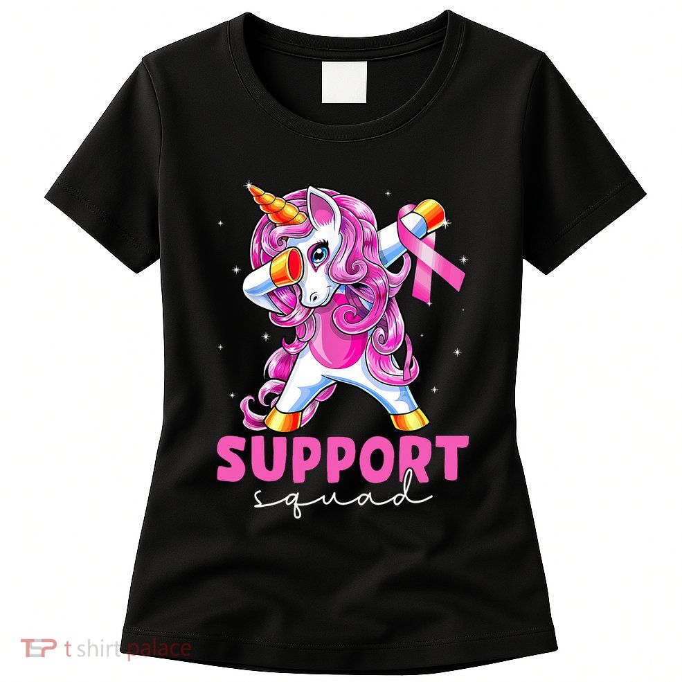 Support Squad Breast Cancer Awareness Pink Unicorn Womens T-Shirt