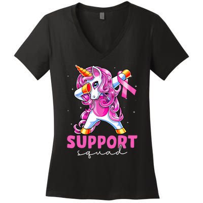 Support Squad Breast Cancer Awareness Pink Unicorn Women's V-Neck T-Shirt