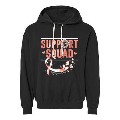 Support Squad Butterfly Peach Ribbon Endometrial Cancer Garment-Dyed Fleece Hoodie