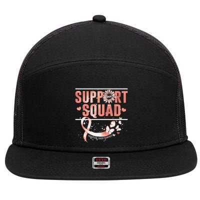 Support Squad Butterfly Peach Ribbon Endometrial Cancer 7 Panel Mesh Trucker Snapback Hat
