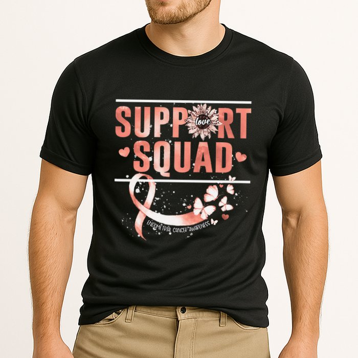 Support Squad Butterfly Peach Ribbon Endometrial Cancer Cooling Performance Crew T-Shirt