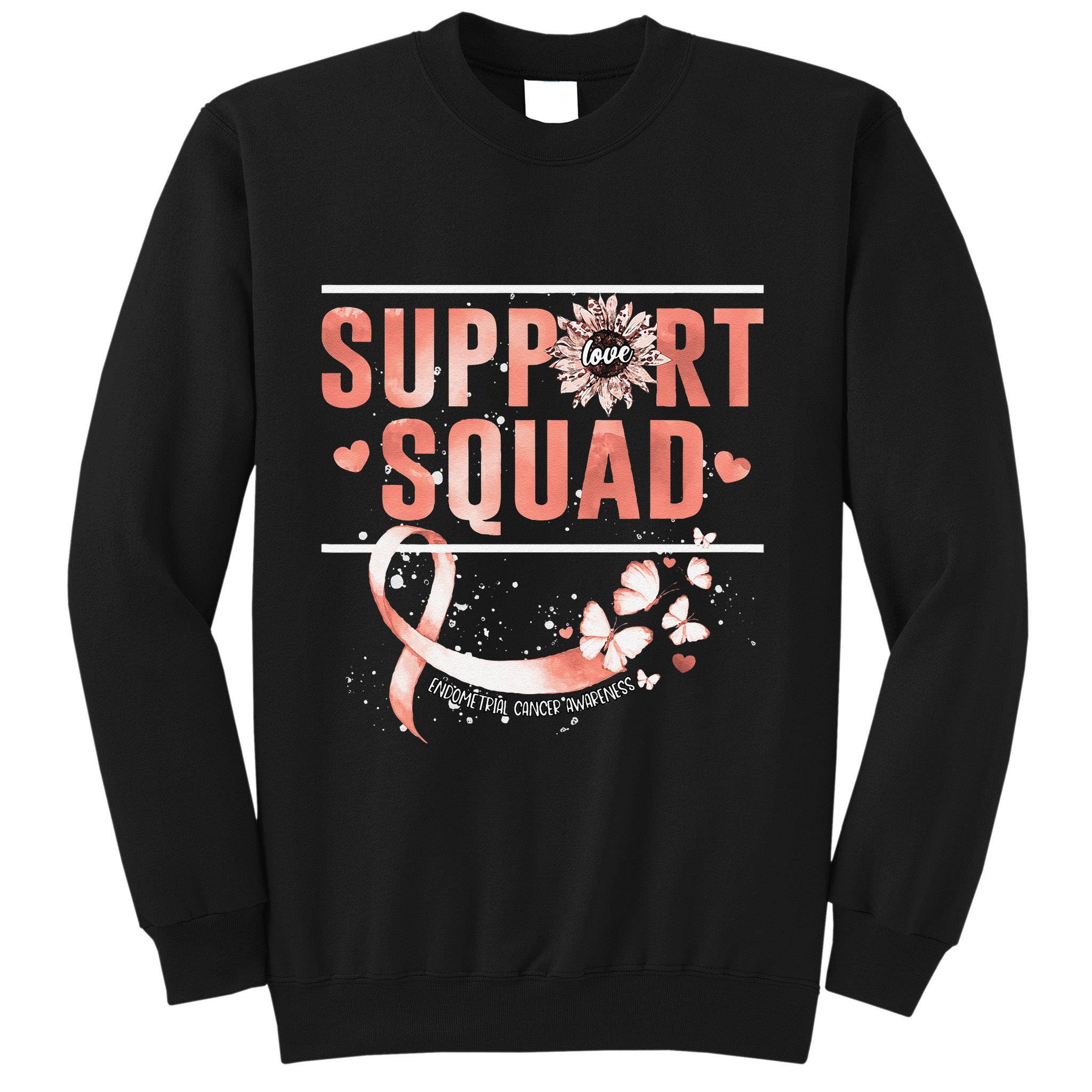 Support Squad Butterfly Peach Ribbon Endometrial Cancer Sweatshirt