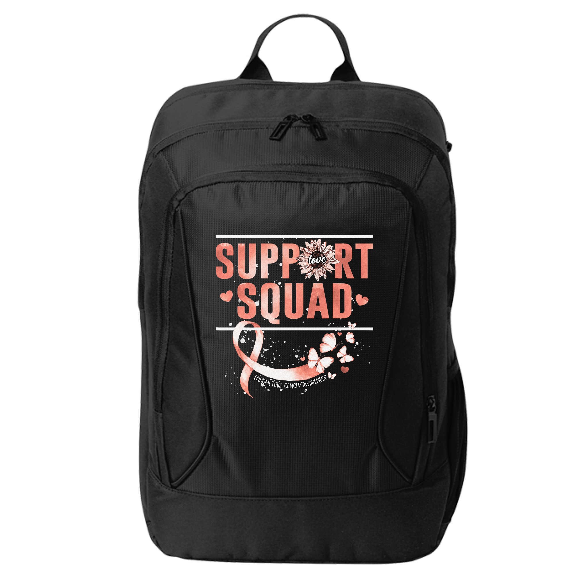 Support Squad Butterfly Peach Ribbon Endometrial Cancer City Backpack