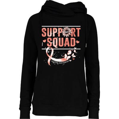 Support Squad Butterfly Peach Ribbon Endometrial Cancer Womens Funnel Neck Pullover Hood