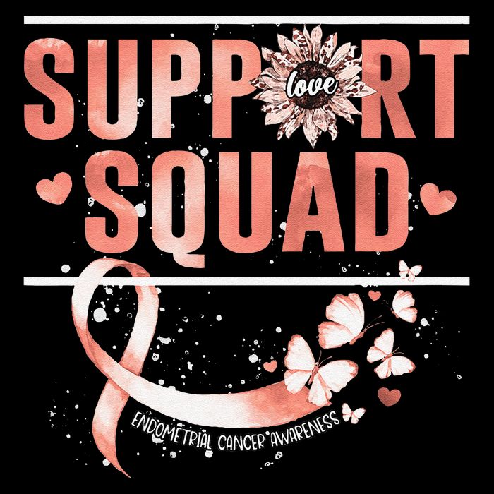 Support Squad Butterfly Peach Ribbon Endometrial Cancer Flat Bill Trucker Hat