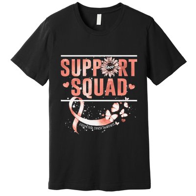 Support Squad Butterfly Peach Ribbon Endometrial Cancer Premium T-Shirt