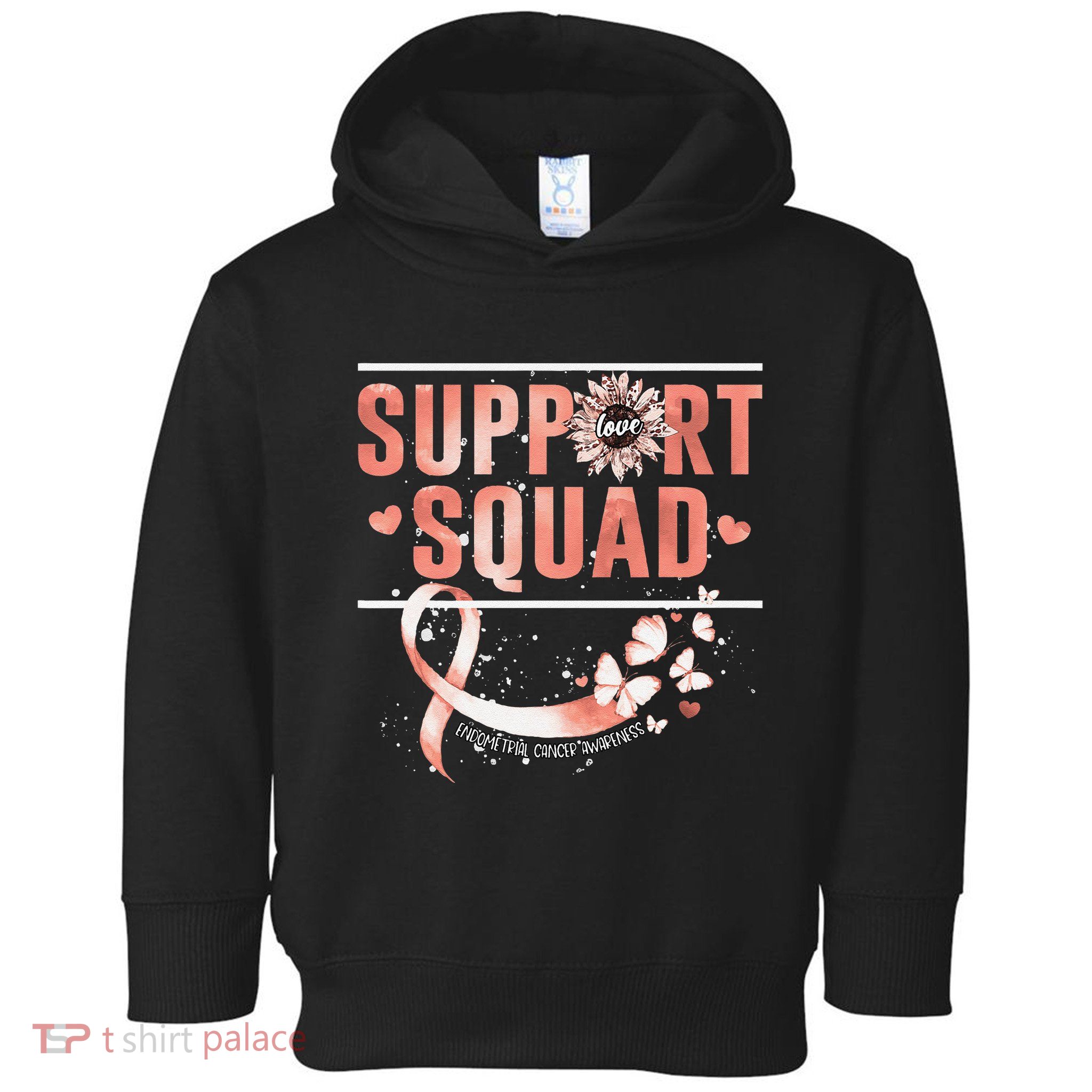 Support Squad Butterfly Peach Ribbon Endometrial Cancer Toddler Hoodie