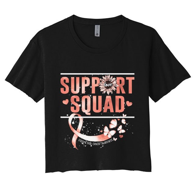 Support Squad Butterfly Peach Ribbon Endometrial Cancer Crop Top