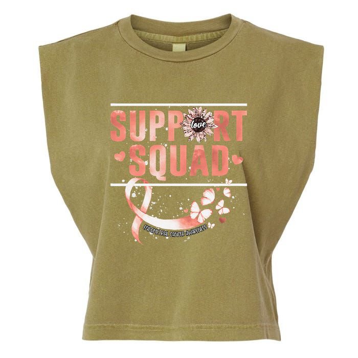 Support Squad Butterfly Peach Ribbon Endometrial Cancer Garment-Dyed Women's Muscle Tee