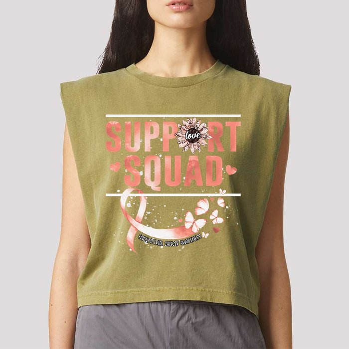 Support Squad Butterfly Peach Ribbon Endometrial Cancer Garment-Dyed Women's Muscle Tee