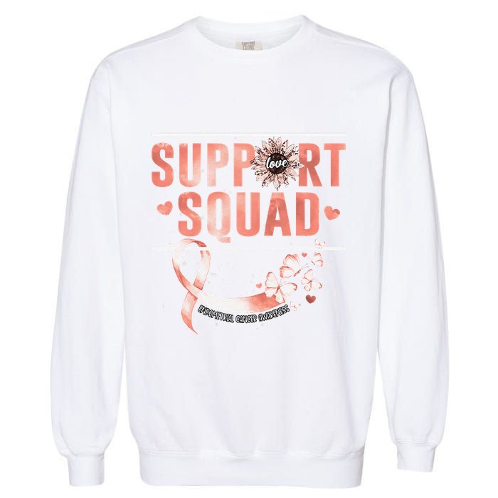 Support Squad Butterfly Peach Ribbon Endometrial Cancer Garment-Dyed Sweatshirt