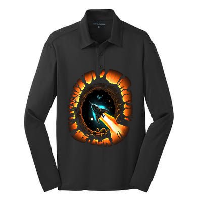 Space Spaceship Black Hole Rocket Astronomy Astronomer Cool Gift Silk Touch Performance Long Sleeve Polo