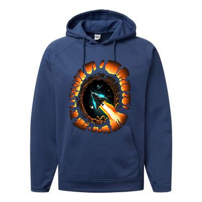 Space Spaceship Black Hole Rocket Astronomy Astronomer Cool Gift Performance Fleece Hoodie