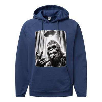 Sasquatch Selfie Big Foot Rock On Ufo Alien Funny 0hjxk2 Performance Fleece Hoodie