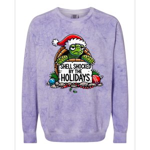 Shell Shocked By The Holidays Grumpy Turtle Christmas Funny Colorblast Crewneck Sweatshirt