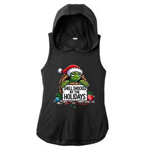 Shell Shocked By The Holidays Grumpy Turtle Christmas Funny Ladies PosiCharge Tri-Blend Wicking Draft Hoodie Tank