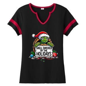 Shell Shocked By The Holidays Grumpy Turtle Christmas Funny Ladies Halftime Notch Neck Tee