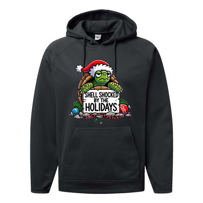 Shell Shocked By The Holidays Grumpy Turtle Christmas Funny Performance Fleece Hoodie