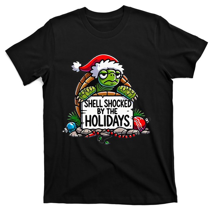 Shell Shocked By The Holidays Grumpy Turtle Christmas Funny T-Shirt