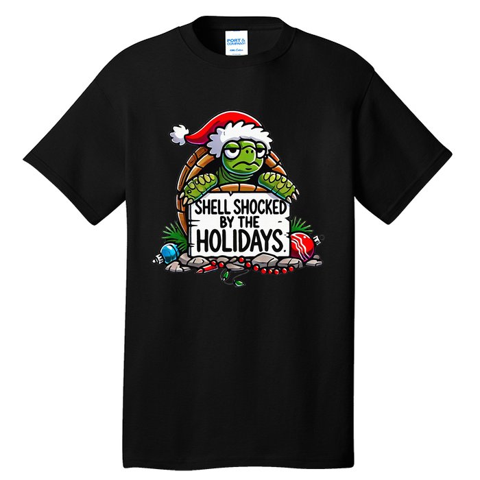 Shell Shocked By The Holidays Grumpy Turtle Christmas Funny Tall T-Shirt