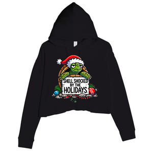 Shell Shocked By The Holidays Grumpy Turtle Christmas Funny Crop Fleece Hoodie