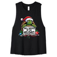 Shell Shocked By The Holidays Grumpy Turtle Christmas Funny Women's Racerback Cropped Tank