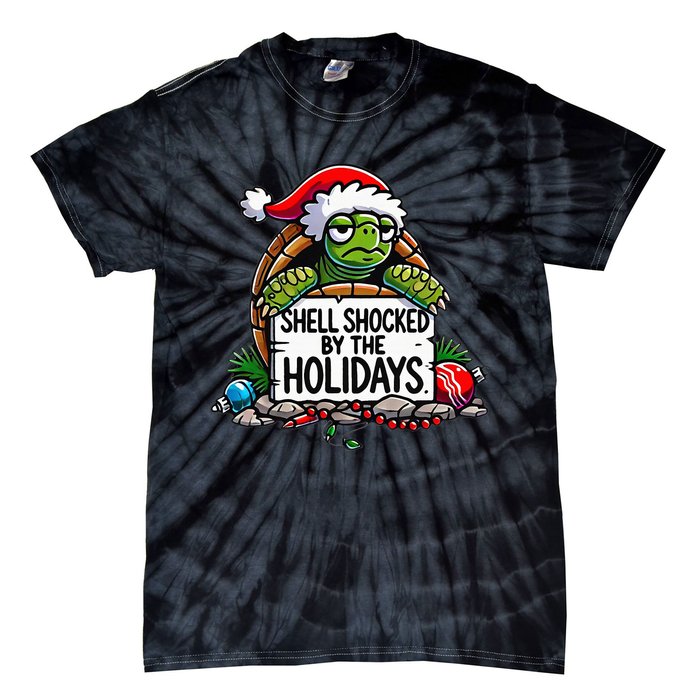 Shell Shocked By The Holidays Grumpy Turtle Christmas Funny Tie-Dye T-Shirt