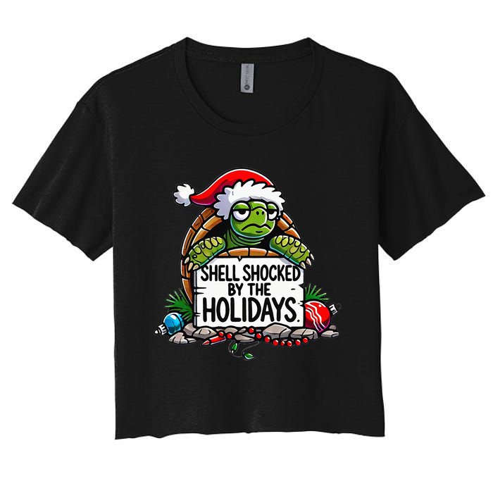 Shell Shocked By The Holidays Grumpy Turtle Christmas Funny Women's Crop Top Tee