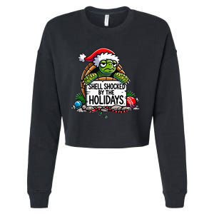 Shell Shocked By The Holidays Grumpy Turtle Christmas Funny Cropped Pullover Crew