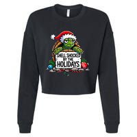 Shell Shocked By The Holidays Grumpy Turtle Christmas Funny Cropped Pullover Crew