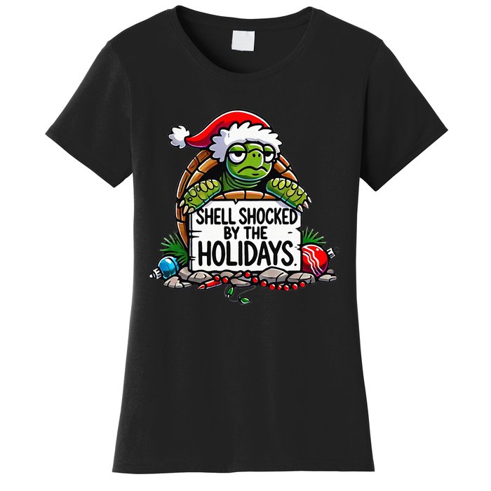 Shell Shocked By The Holidays Grumpy Turtle Christmas Funny Women's T-Shirt