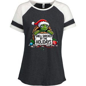 Shell Shocked By The Holidays Grumpy Turtle Christmas Funny Enza Ladies Jersey Colorblock Tee