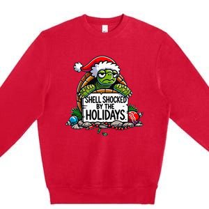 Shell Shocked By The Holidays Grumpy Turtle Christmas Funny Premium Crewneck Sweatshirt