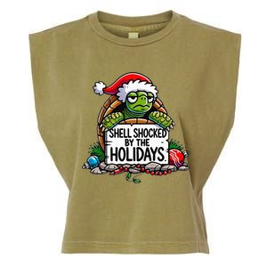 Shell Shocked By The Holidays Grumpy Turtle Christmas Funny Garment-Dyed Women's Muscle Tee