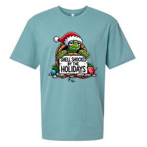 Shell Shocked By The Holidays Grumpy Turtle Christmas Funny Sueded Cloud Jersey T-Shirt