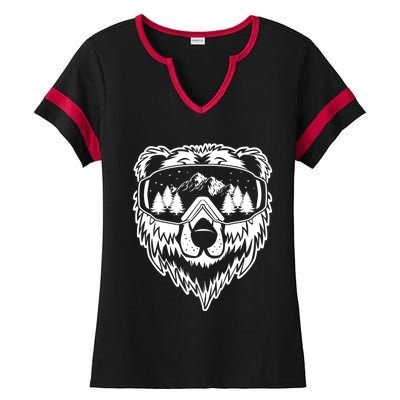 Snow Ski Bear Gift Cool Snowboard Bear With Sunglass Gift Ladies Halftime Notch Neck Tee