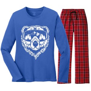 Snow Ski Bear Gift Cool Snowboard Bear With Sunglass Gift Women's Long Sleeve Flannel Pajama Set 