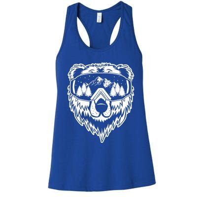 Snow Ski Bear Gift Cool Snowboard Bear With Sunglass Gift Women's Racerback Tank