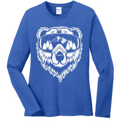 Snow Ski Bear Gift Cool Snowboard Bear With Sunglass Gift Ladies Long Sleeve Shirt