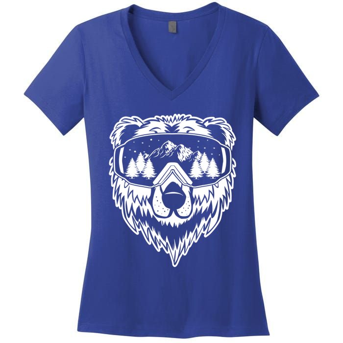 Snow Ski Bear Gift Cool Snowboard Bear With Sunglass Gift Women's V-Neck T-Shirt