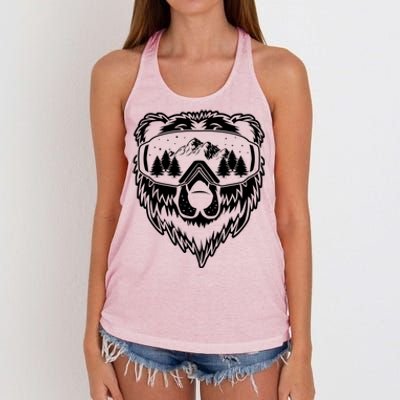 Snow Ski Bear Gift Cool Snowboard Bear With Sunglass Gift Women's Knotted Racerback Tank