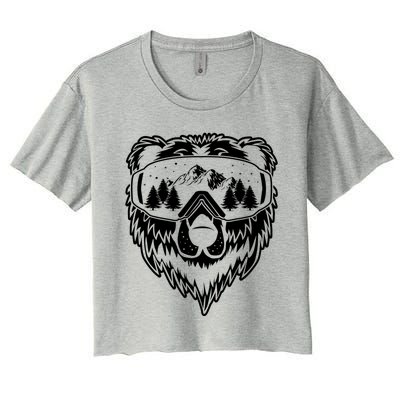 Snow Ski Bear Gift Cool Snowboard Bear With Sunglass Gift Women's Crop Top Tee