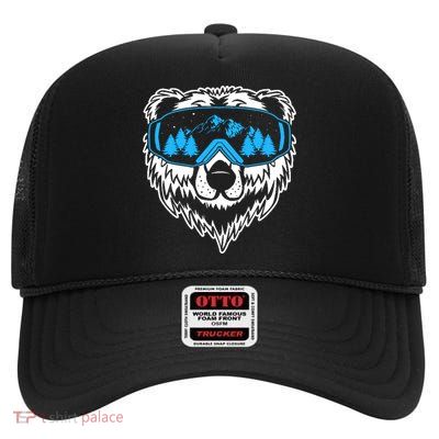 Snow Ski Bear Snowboard High Crown Mesh Back Trucker Hat