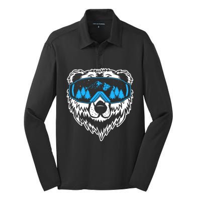 Snow Ski Bear Snowboard Silk Touch Performance Long Sleeve Polo