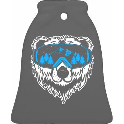 Snow Ski Bear Snowboard Ceramic Bell Ornament