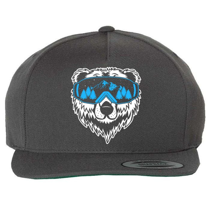 Snow Ski Bear Snowboard Wool Snapback Cap